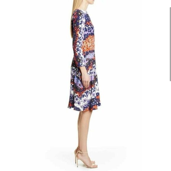 Lela Rose Multi Colored Floral Scalloped Long Sleeve Midi Dress Size 6 - Picture 2 of 14